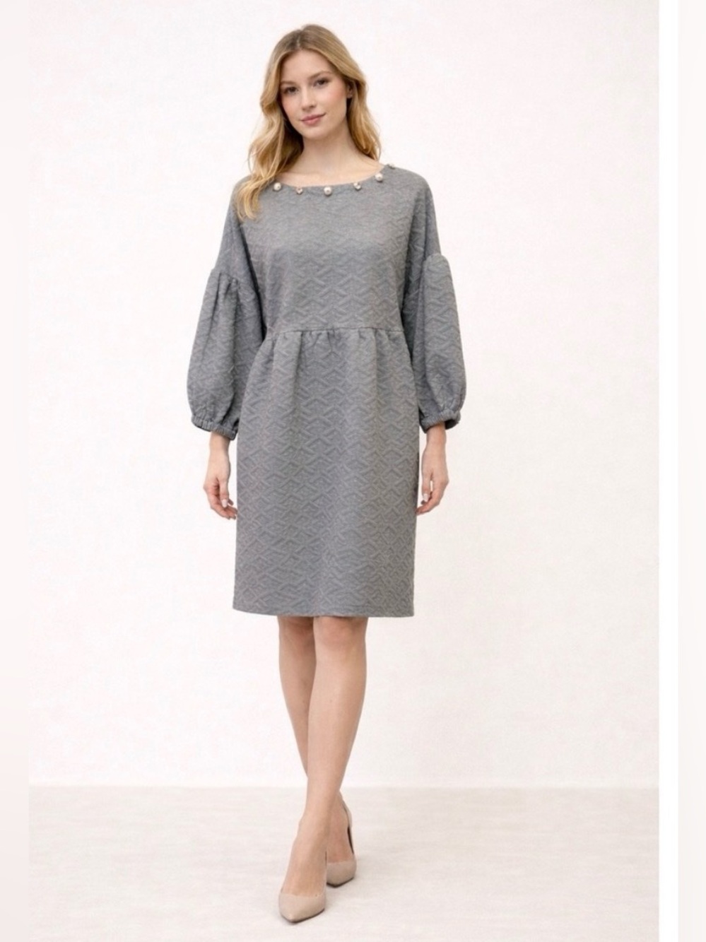 Women’s Simply Southern Grey Knit Puff Sleeve Dress